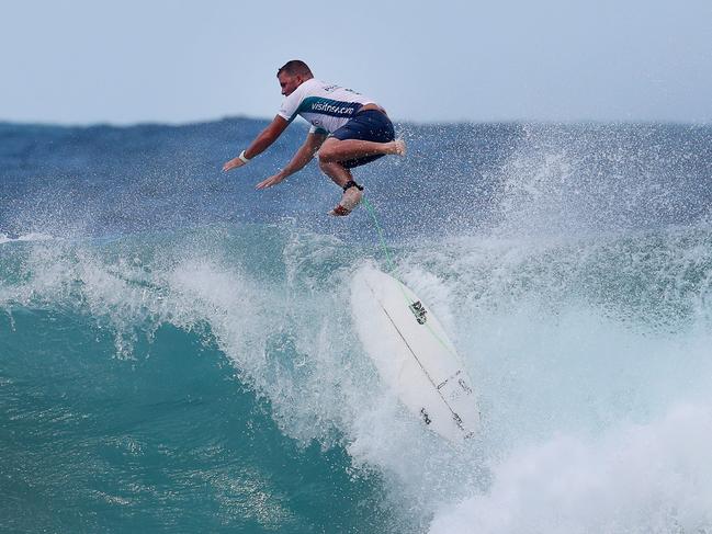 Local Competitor Shane Holmes in the 2021 Vissla Central Coast pro at Avoca Beach Thursday 4th March 2021. pic Sue Graham