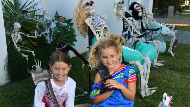 Matilda, 9, and Macy Beetham with the Term 4 Mums. Picture: Evan Morgan