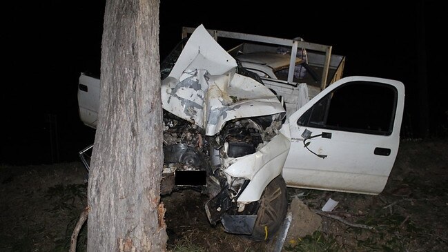 The horrific crash site where a 26 year old Ayr man later died from injuries sustained.