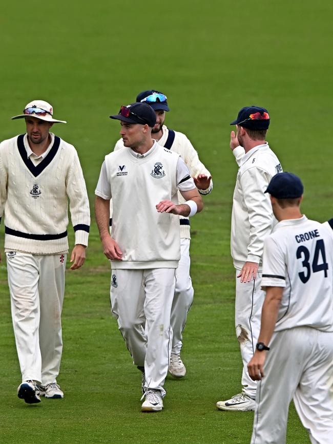 Carlton players during the Premier Cricket Grand Final. Picture: Andy Brownbill