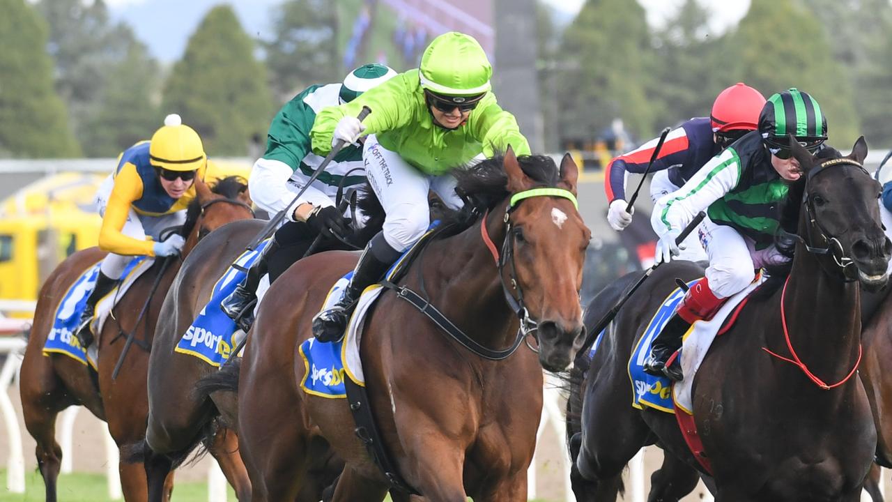 Jaylah Kennedy guides Berkeley Square ti victory in the Ballarat Cup on Saturday. Picture: Brett Holburt/Racing Photos via Getty Images