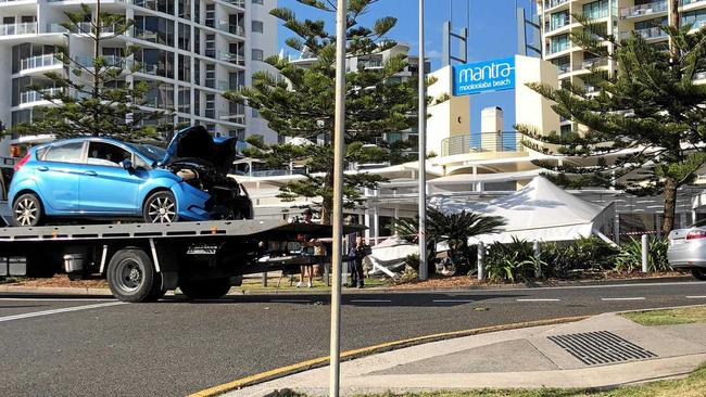 DAMAGE: A vehicle ploughed into cracked pepper Mooloolaba on Saturday moring during breakfast period. Picture: Contributed