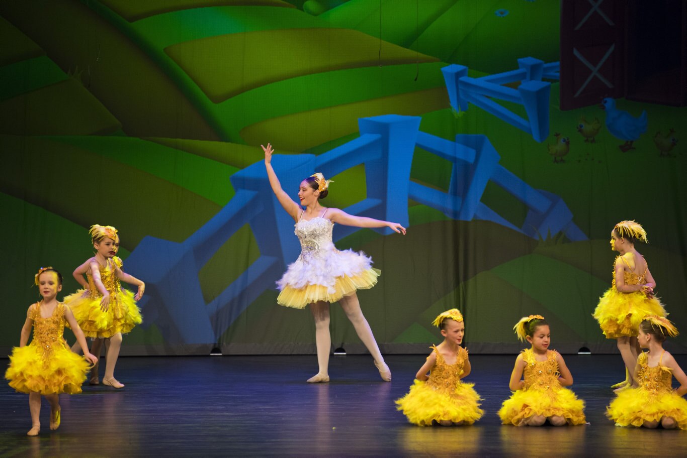 Emily Beutel (centre) on stage as mother duck for Once Upon a Time presented by Dance Central junior school at Empire Theatres, Saturday, November 9, 2019. Picture: Kevin Farmer