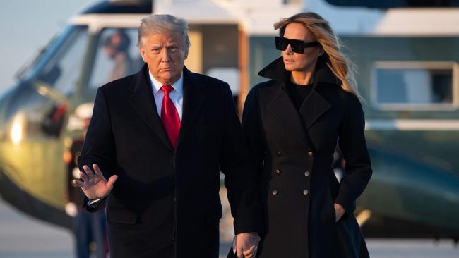 US President Donald Trump and first lady Melania Trump at Joint Base Andrews in Maryland. Picture: AFP.