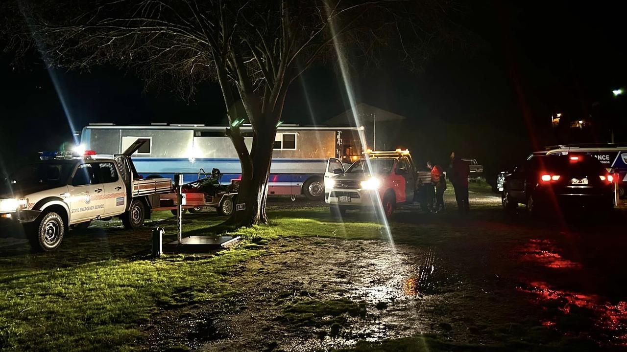 New Norfolk Caravan Park that has been evacuated due to rising flood waters from the Derwent River. Picture: Michelle Dracoulis