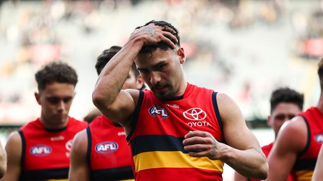 Izak Rankine looks dejected after a loss to the Magpies mid-year. Picture: Getty