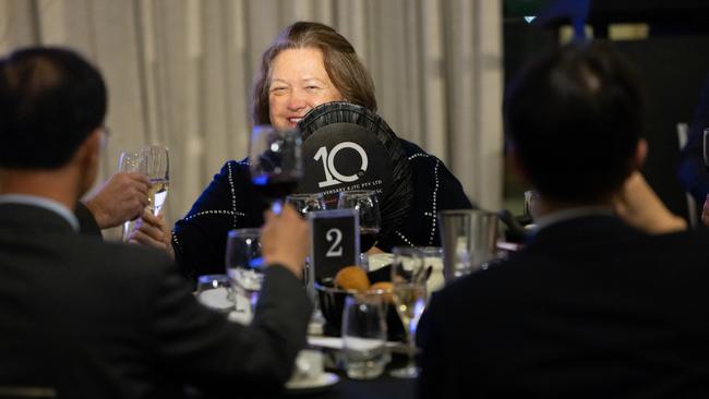 Gina Rinehart at a celebratory dinner marking 10 years of the Roy Hill mine.