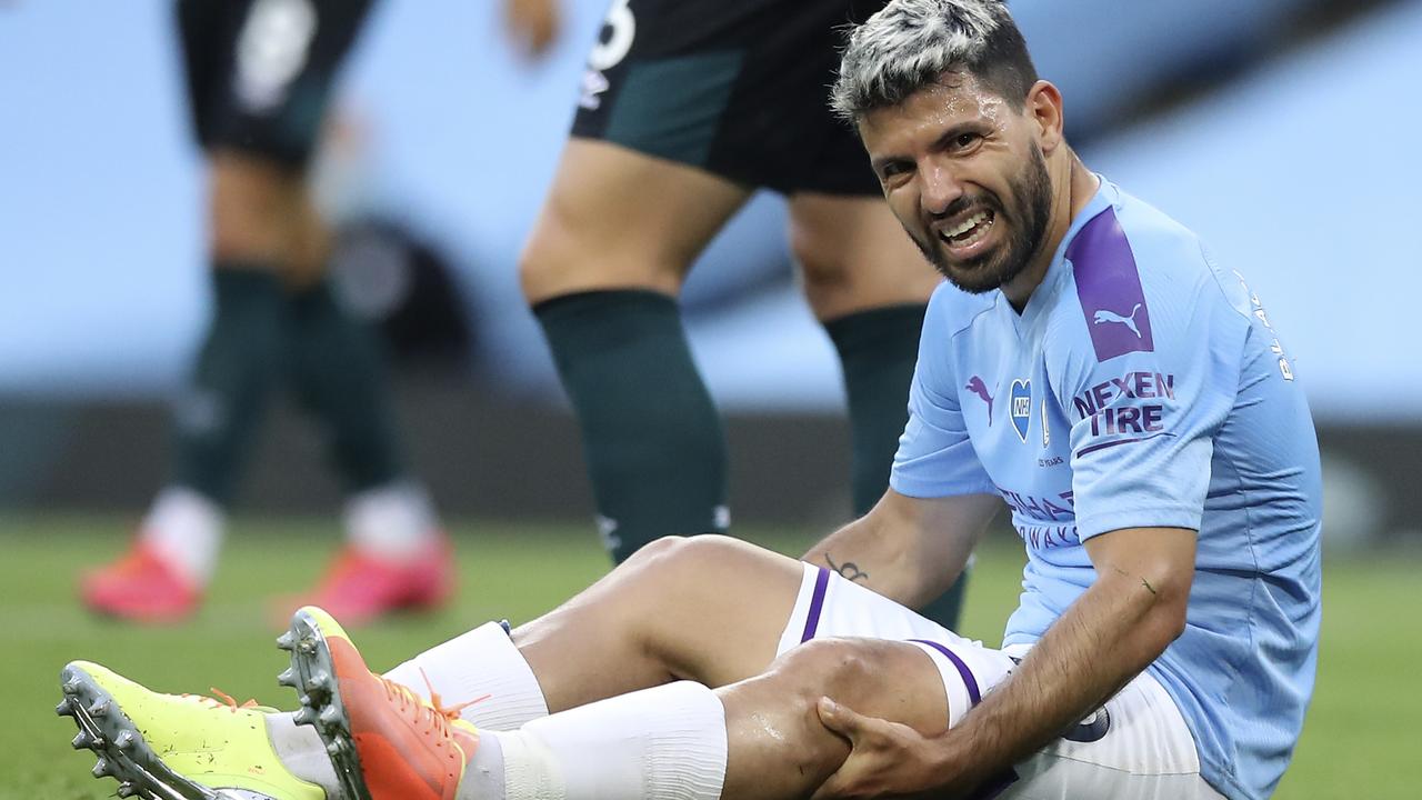 Sergio Aguero suffered a knee injury in City’s 5-0 win.