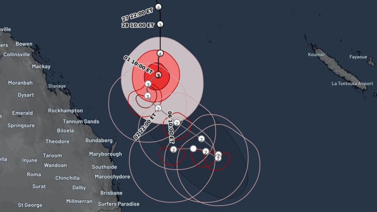 A Weatherzone chart of the expected tracking of Tropical Cyclone Alfred. Picture: Weatherzone