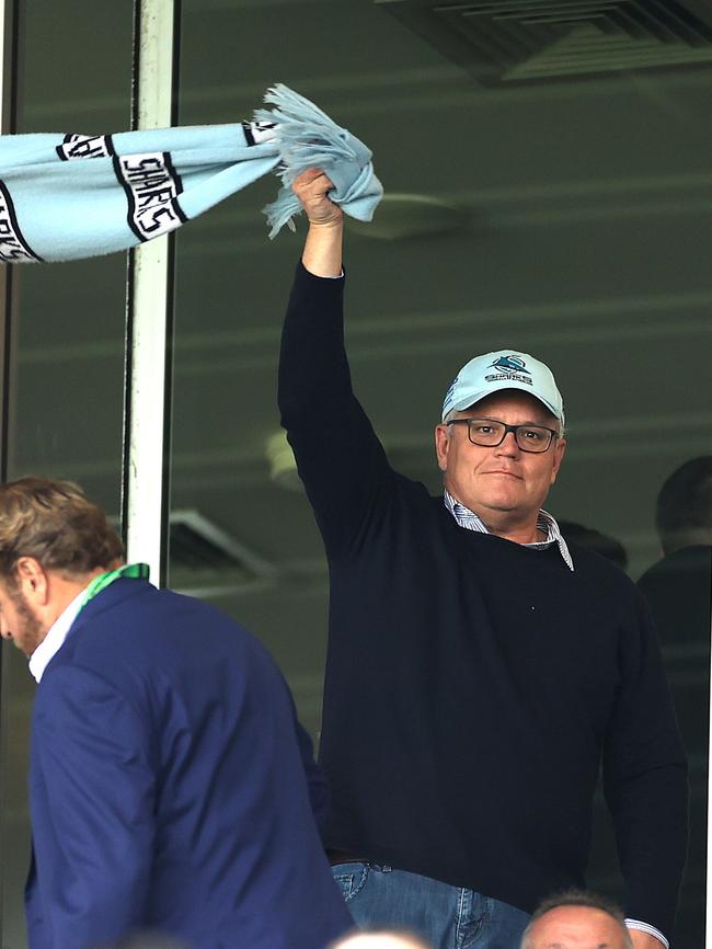 Proud Sharks fan ScoMo at Kogarah Oval. Picture. Phil Hillyard.