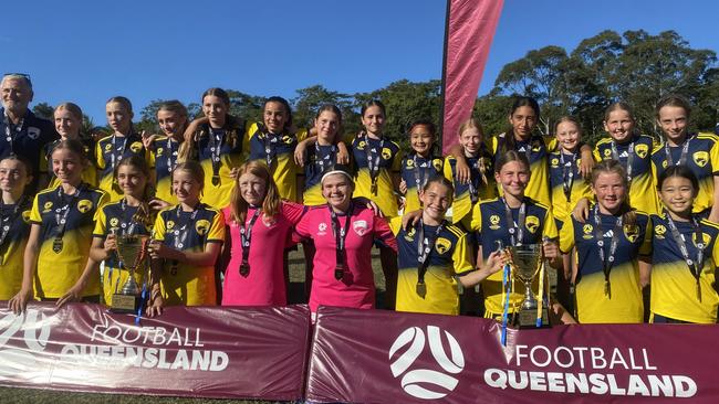 Gold Coast United u12 and u13 girls teams during the Football Queensland Junior Cup finals. Picture: Eddie Franklin