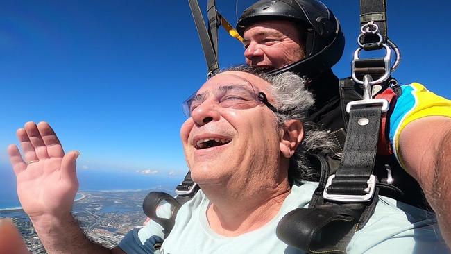 George Vorkas says he would skydive again in a heartbeat, and hopes more vision impaired Gold Coasters learn about First Steps Mobility's ambition to get more blind people out and about.