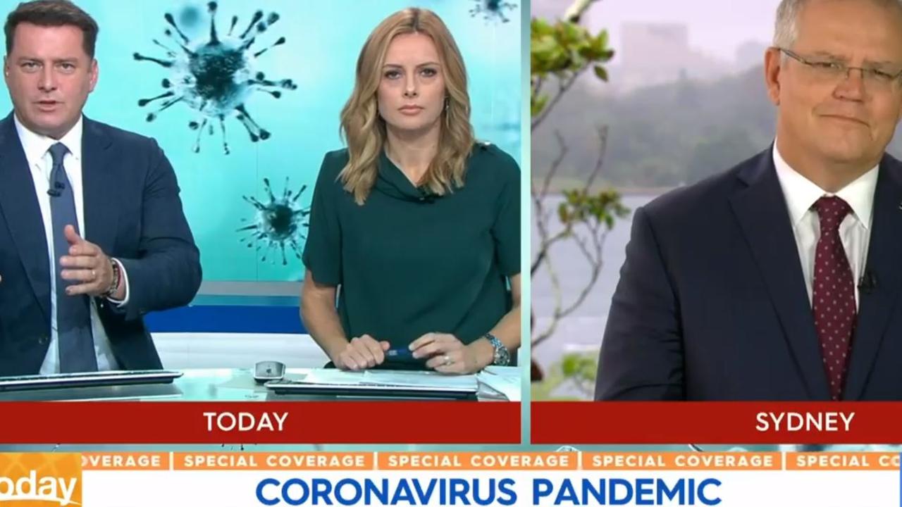 Today hosts Karl Stefanovic and Allison Langdon previously pushed Scott Morrison on why schools weren’t closing in the face of coronavirus. Picture: Channel 9