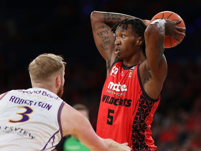 PERTH, AUSTRALIA - OCTOBER 25: Kristian Doolittle of the Wildcats looks to pass the ball during the round six NBL match between Perth Wildcats and Sydney Kings at RAC Arena, on October 25, 2024, in Perth, Australia. (Photo by Paul Kane/Getty Images)