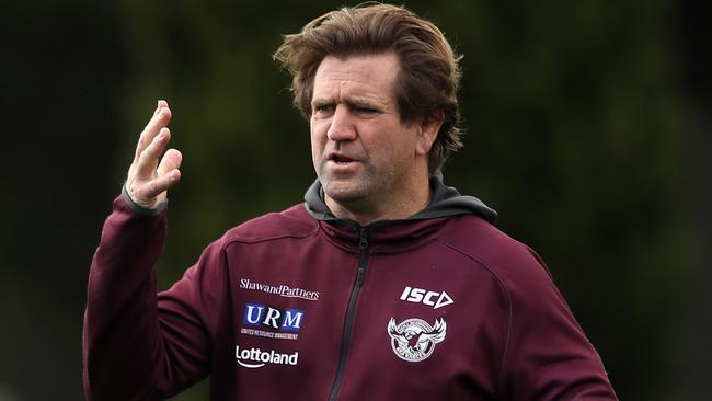 Coach Des Hasler during Manly training session ahead of this weeks final against Cronulla. Picture. Phil Hillyard