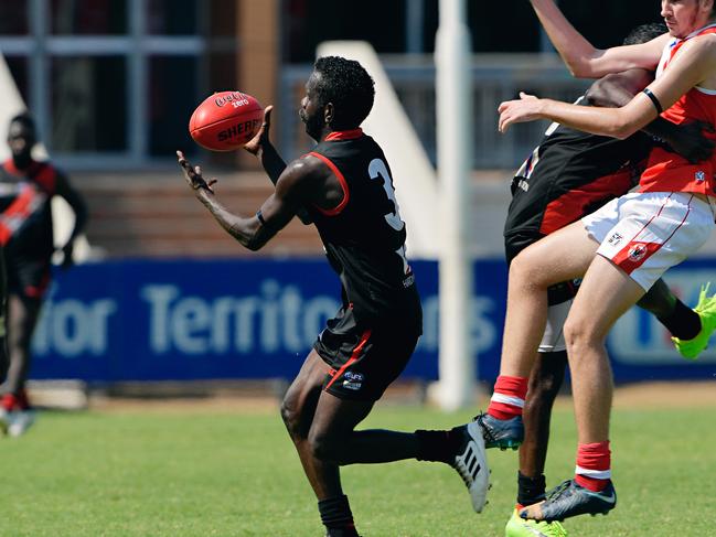 Dion Munkara topped four statistical yardsticks for Tiwi. Picture: Michael Franchi.