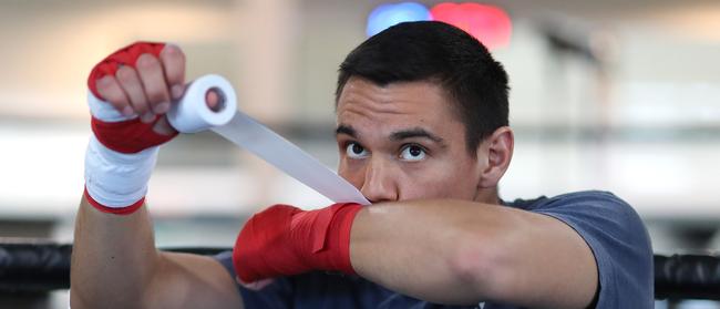 Ring master … Tszyu is preparing to make his own name in this fight, taking tips from father Kostya. Picture: Peter Wallis