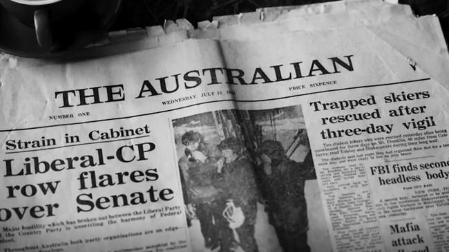 The first publication of The Australian. Picture: Sky News