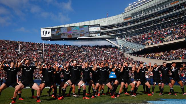A packed Solider Field watches the All Blacks perform the haka.