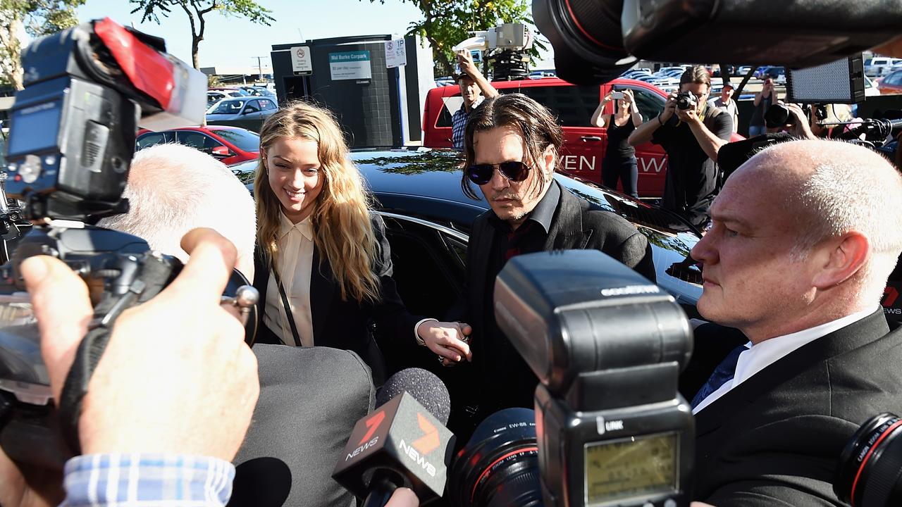 Johnny Depp and Amber Heard arrives at Southport Magistrates Court on April 18, 2016. (Photo by Matt Roberts/Getty Images)