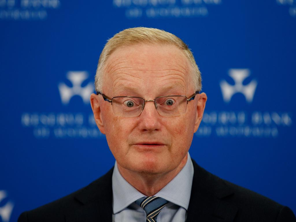 Former RBA Governor Philip Lowe reacts during a press conference on rate hikes. Picture: Nikki Short/NCA Newswire