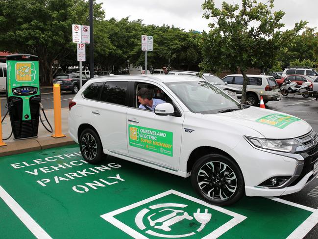 A first fast-charging station on Queensland’s electric super highway. Picture: Justin Brierty