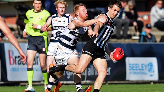 Jack Trengove gets one of his 42 disposals for the Port Magpies against South Adelaide on Saturday. Picture: TOM HUNTLEY