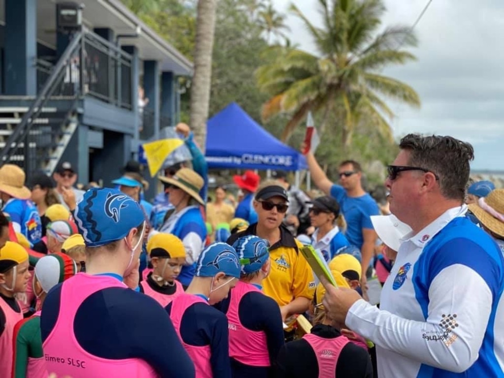 Age manager Steve Sayer organises the nippers at the Eimeo Tri-series Surf Life Saving Carnival.