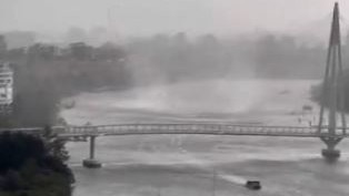 Freak twister on the Brisbane River as wild weather tore through the city on Friday. Photo: Hayden Oakley