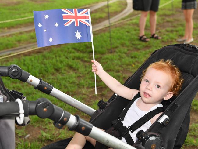 One-year-old Dominic Bush waves the flag. Picture: Alistair Brightman