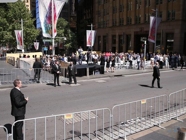 Parts of Martin Place were closed off for the memorial. Picture: Sam Ruttyn