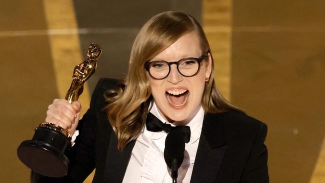 Sarah Polley accepting the Oscar for Adapted Screenplay for Women Talking. Picture: Kevin Winter/Getty