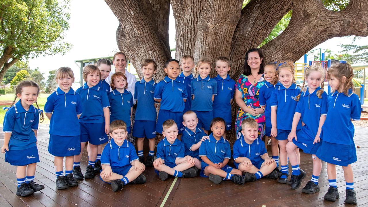 MY FIRST YEAR 2024: St Anthony's Primary School Prep SR students with teacher's aide Angela Brackstone (left) and teacher Siobhan Rush, February 2024. Picture: Bev Lacey