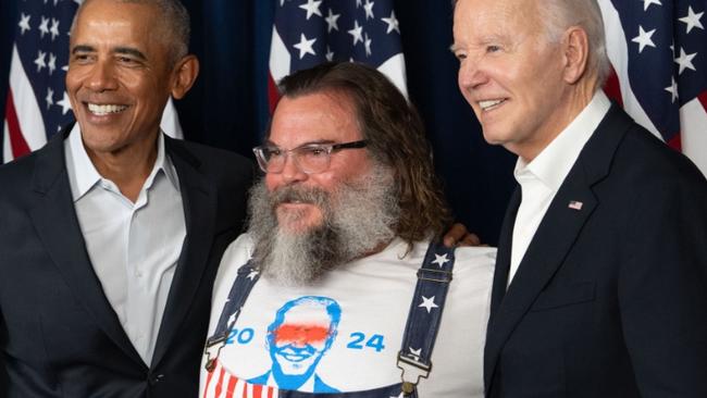 Former US President Barack Obama, actor Jack Black and US President Joe Biden. Picture: X