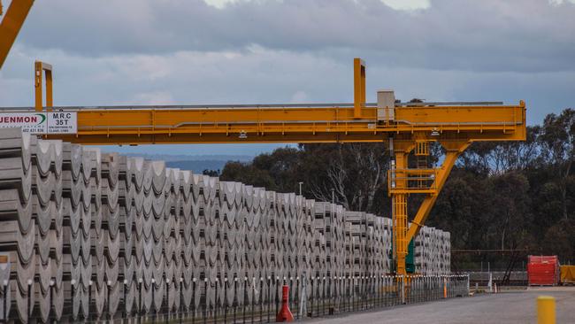 Precast segments of the West Gate Tunnel being built at Benalla. Picture: Jason Edwards