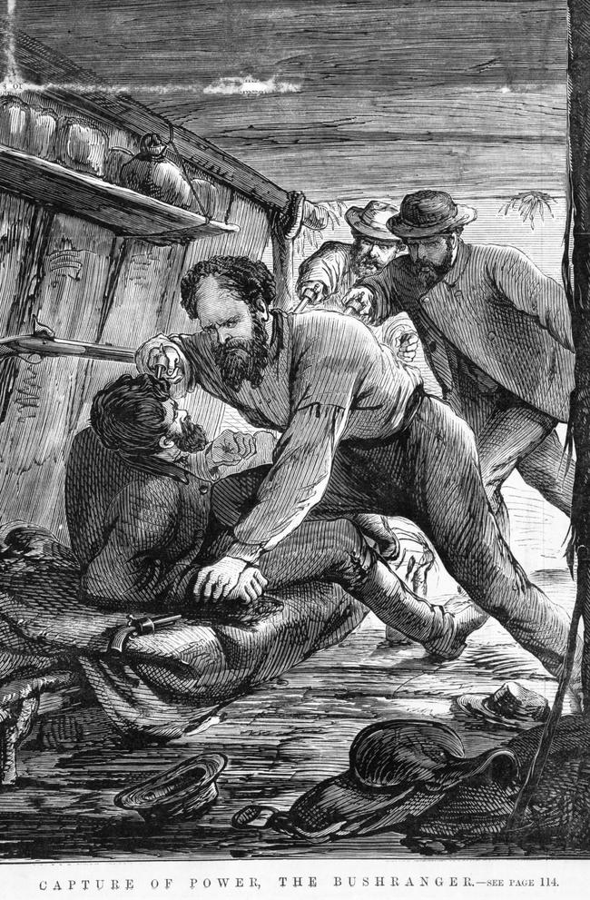 An engraving from The Illustrated Australian News depicting the capture of bushranger Harry Power. Picture: State Library of Victoria