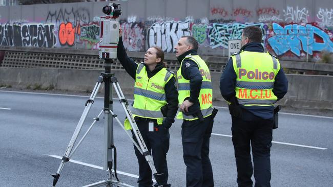 Major Collision Investigation Unit at the scene last year. Picture: David Crosling