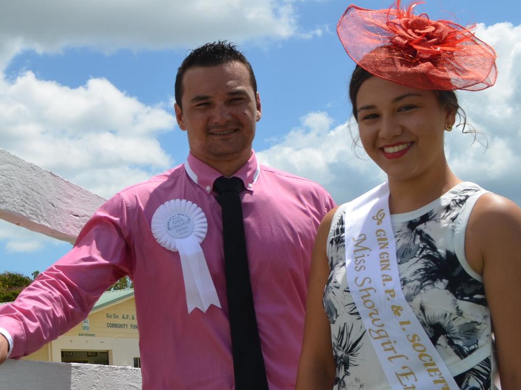 Gin Gin Show Rural Ambassador Byron Bruggemann, 29, and Miss Showgirl Theresa Williams, 20, at the High Tea in 2015. Photo Matthew McInerney / NewsMail