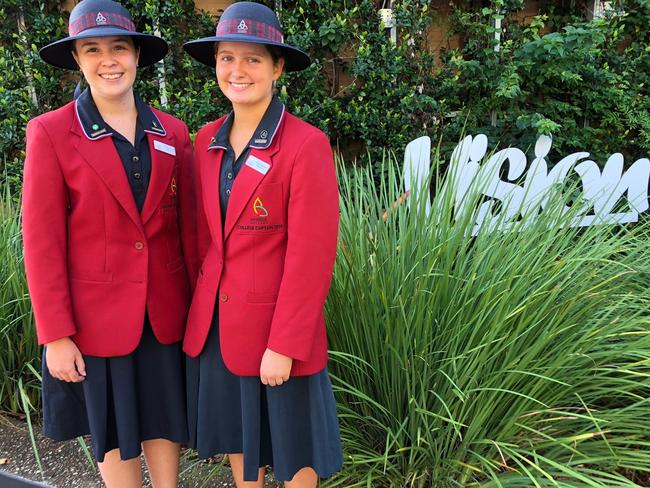 Mary MacKillop College Nundah 2020 captains, Maddie Wallis and Poppy Clements. Picture: Student – Mia Dwyer