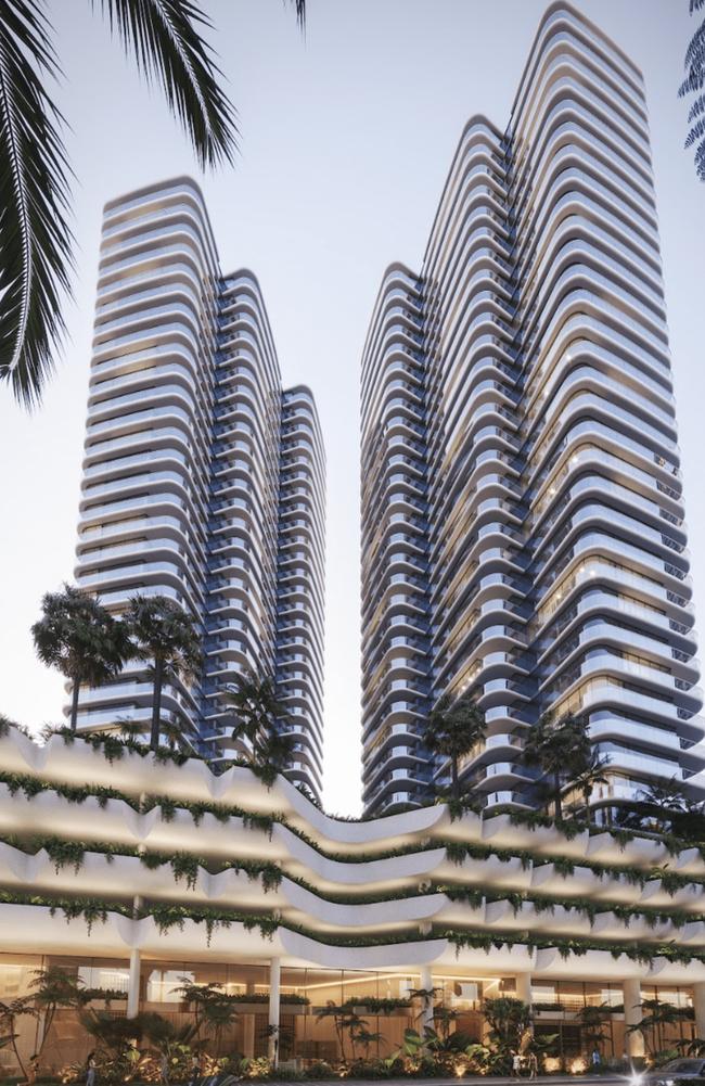 Artist impression of a twin tower project planned for a 5726 sqm site, which fronts Surfers Paradise Boulevard, Enderley and Markwell avenues, which was sold to prolific developer Andrews Group