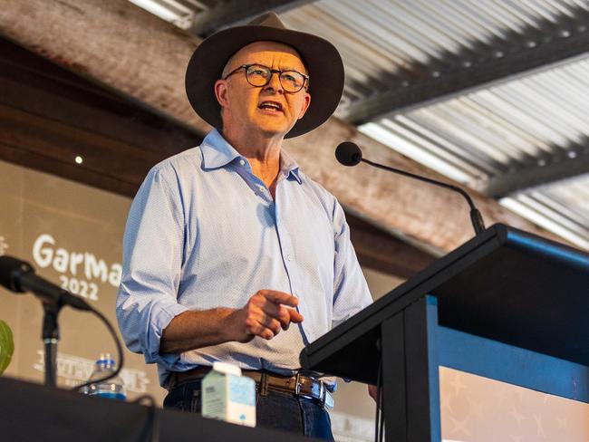 EAST ARNHEM, AUSTRALIA - JULY 30: Australian Prime Minister Anthony Albanese speaks during the Garma Festival at Gulkula on July 30, 2022 in East Arnhem, Australia.  The annual Garma festival is held at Gulkula, a significant ceremonial site for the Yolngu people of northeast Arnhem Land about 40km from Nhulunbuy on the Gove peninsula in East Arnhem. The festival is a celebration of Yolngu culture aimed at sharing culture and knowledge which also brings politicians and Indigenous leaders together to discuss issues facing Australia's Aboriginal and Torres Strait Islander people. This year is the first time the festival has been held since 2019 following a two-year absence due to the COVID-19 pandemic. (Photo by Tamati Smith/Getty Images)