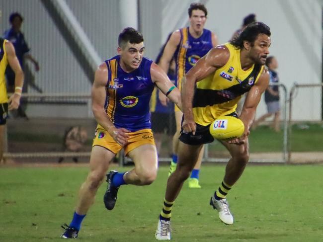 The Nightcliff Tigers won against the Wanderers in Round 3 of the NTFL Men's Premier League. Picture: Celina Whan/AFLNT Media