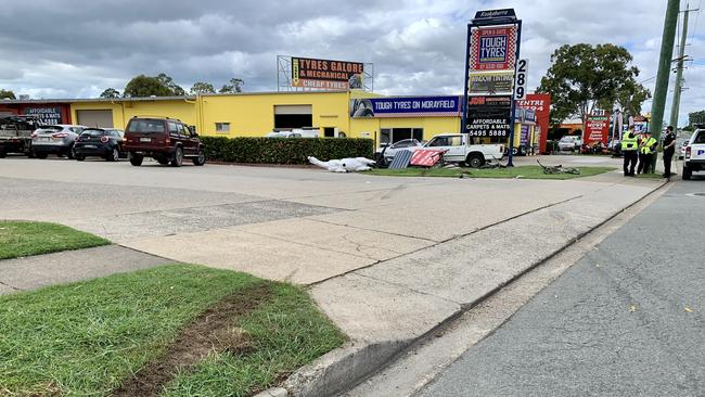 The scene of a traffic crash at Morayfield where two cyclists were critically injured. Picture: Isabella Magee