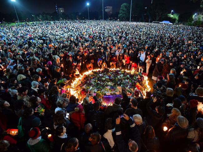 Thousands of mourners gather in Princes Park to honour Eurydice Dixon. Picture: Jason Edwards