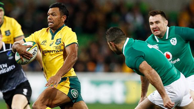 Kurtley Beale on his way to the tryline against Ireland. (Photo by Daniel Pockett/Getty Images)