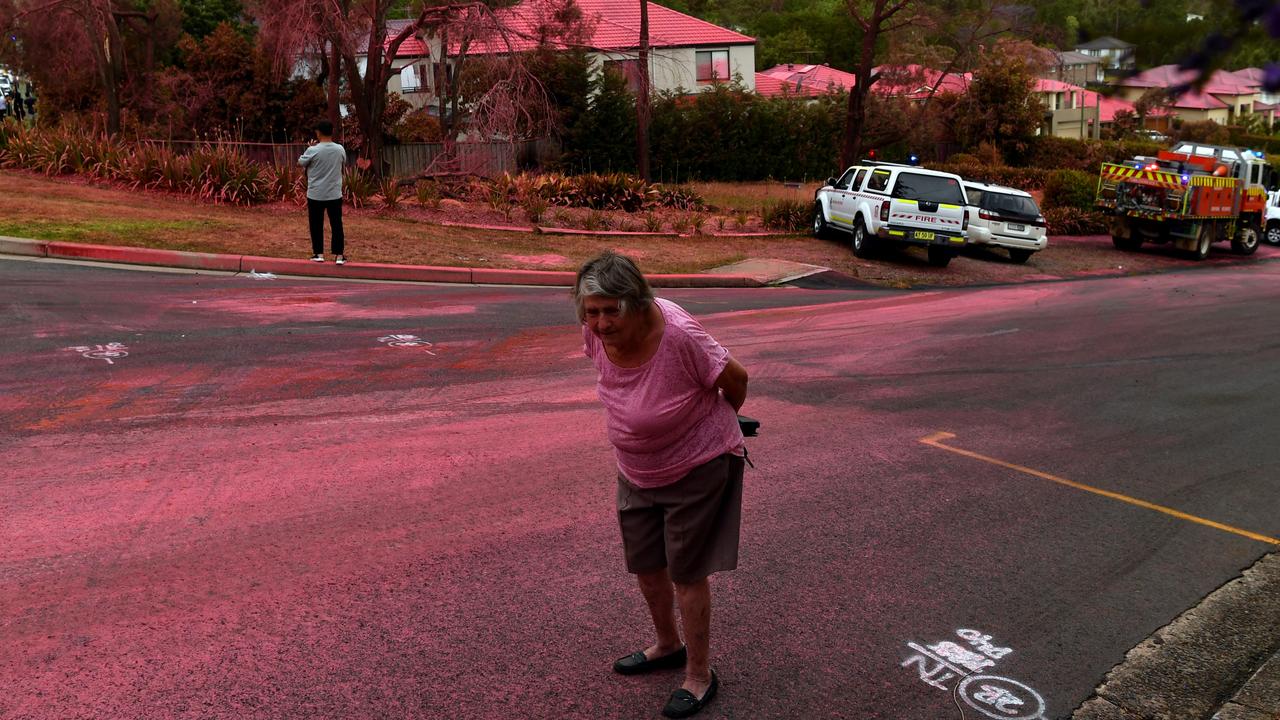 Pink fire retardant covers parts of South Turramurra. Picture: Getty Images