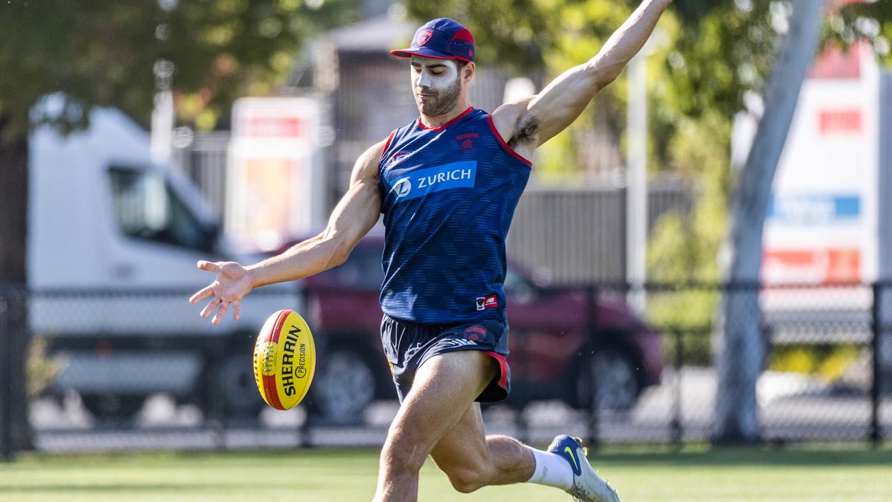 Demons superstar Christian Petracca trains at Gosch’s Paddock. Picture: Jake Nowakowski