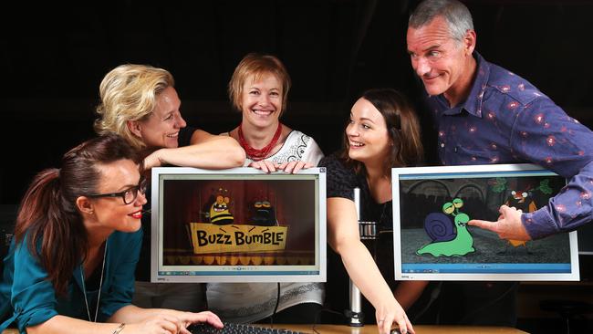 Sara Cooper, Jane Longhurst, Buzz Bumble producer Alicia Rackett, Jane Stoddart and Longhurst’s husband, fellow actor Guy Hooper, who all worked on animated cartoon Buzz Bumble. Picture Nikki Davis-Jones