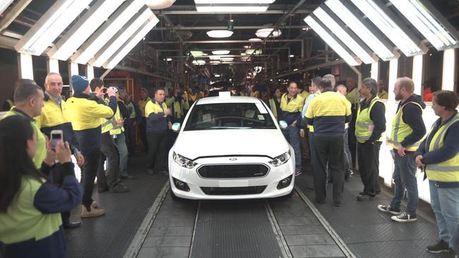 The last Falcon ute approaches the final inspection area at Broadmeadows. Picture: Supplied.