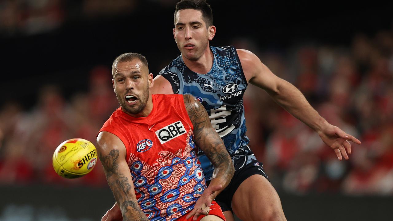 Jacob Weitering impressed coach Michael Voss with his performance against Sydney and Lance Franklin. Picture: Getty Images